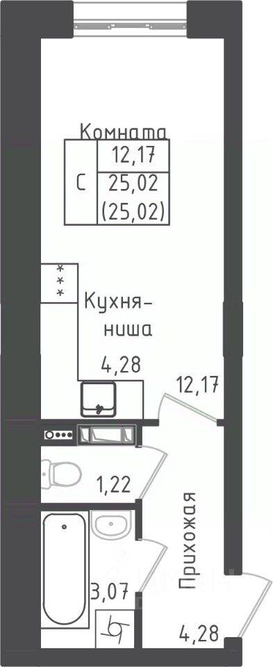Квартира-студия, 25,02 м², в ЖК Зеленый Оазис-Город