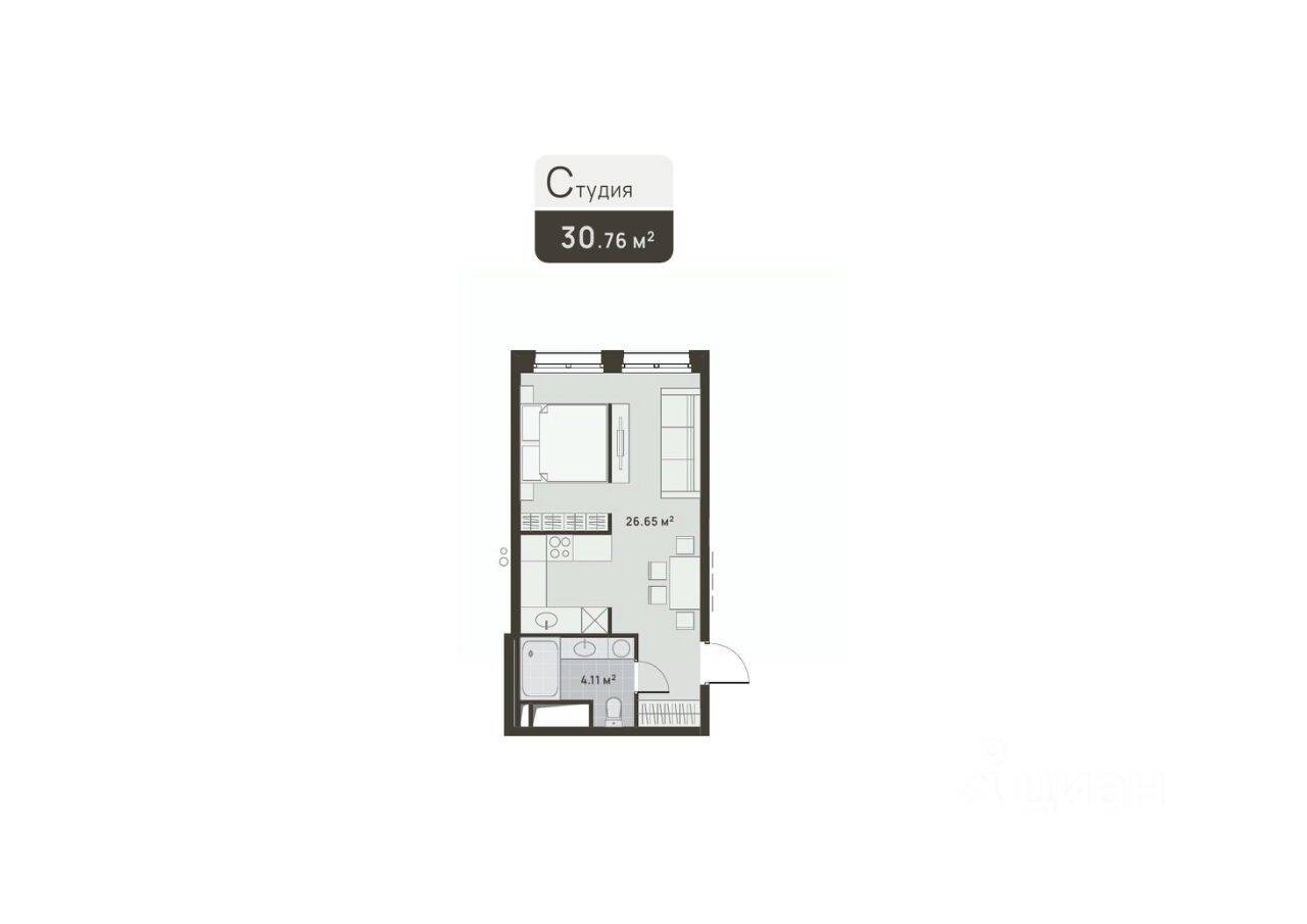 1-комн. квартира, 30,76 м², в ЖК «Дюна»