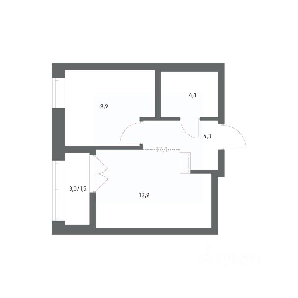Планировка 1 комнатной квартиры, 32.65 м², в «NEWПИТЕР»