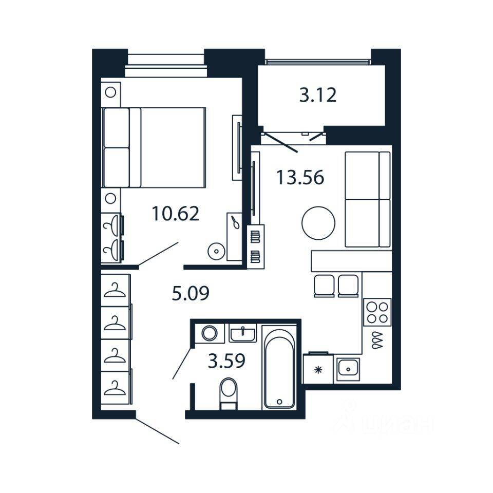 1-комн. квартира, 32,5 м², в ЖК Полис Новоселье