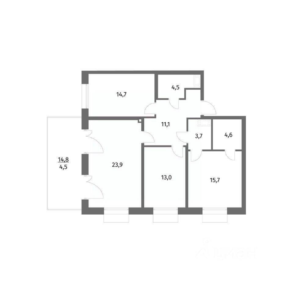 3-комн. квартира, 95,7 м², в ЖК Парусная 1