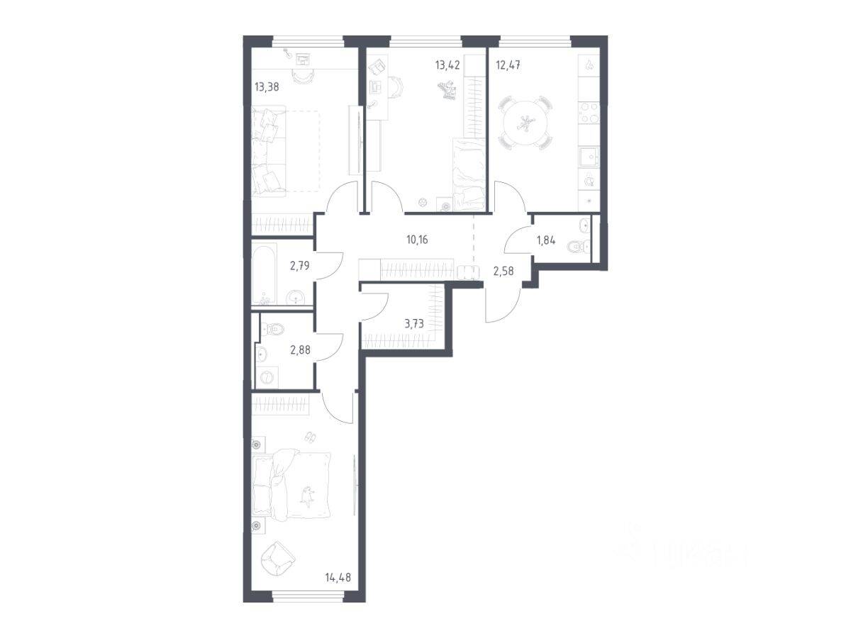 3-комн. квартира, 77,73 м², в ЖК «Пригород Лесное»