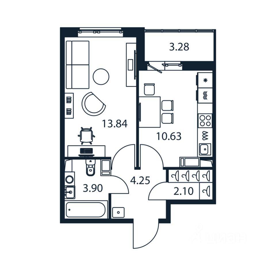 1-комн. квартира, 34,3 м², в ЖК Полис ЛАВрики