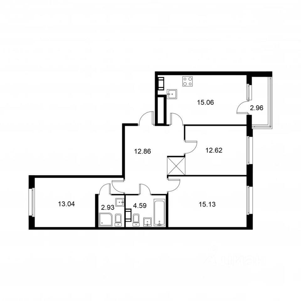 3-комн. квартира, 77,71 м², в ЖК Квартал Заречье