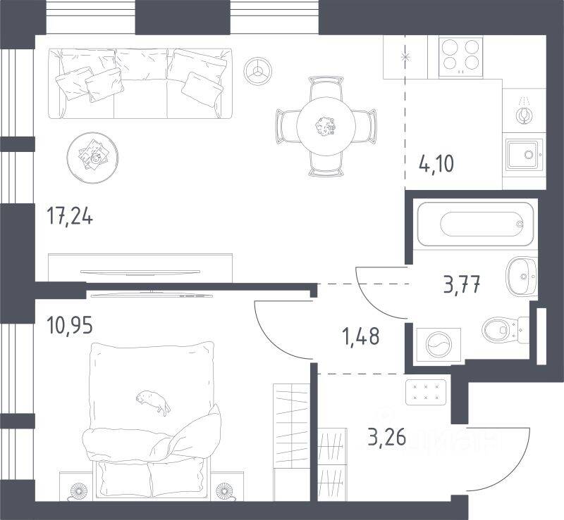 1-комн. квартира, 40,8 м², в ЖК Квартал Авиаторов