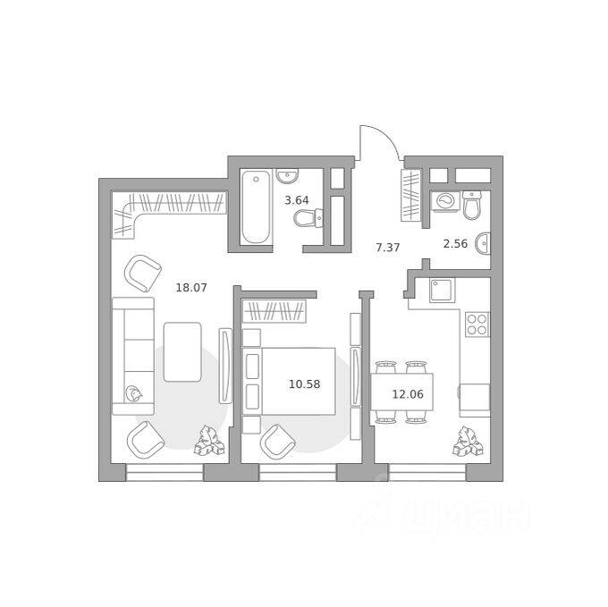 2-комн. квартира, 54,28 м², в Малоэтажный ЖК Живописный