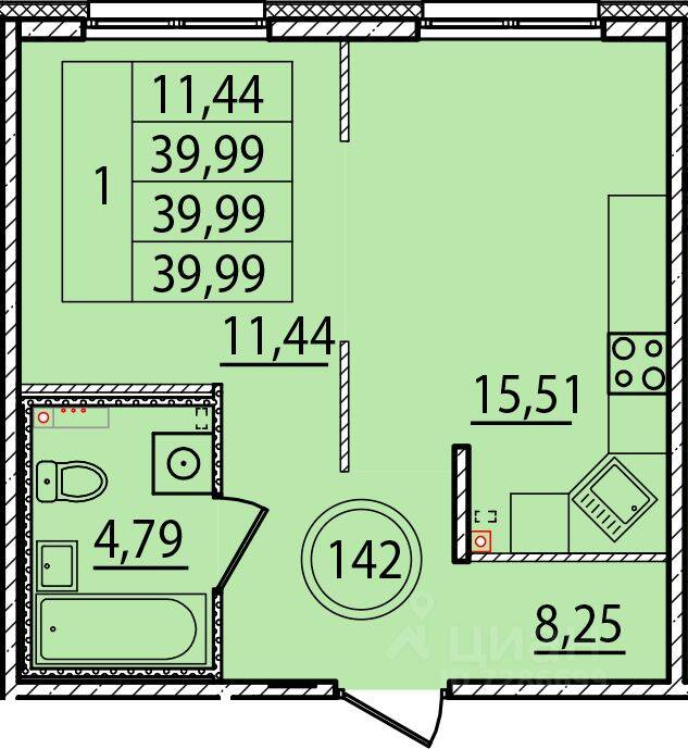 1-комн. квартира, 39,99 м², в Малоэтажный ЖК Образцовый квартал 15