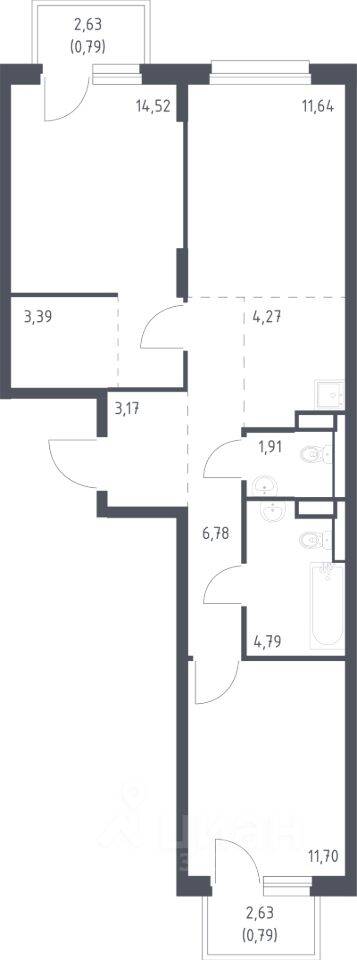 2-комн. квартира, 63,75 м², в ЖК Новые Лаврики
