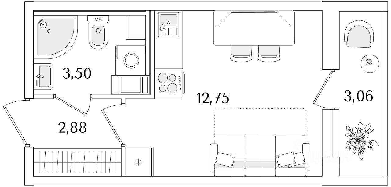 Планировка 1 комнатной квартиры, 20.66 м², в «Кинопарк»