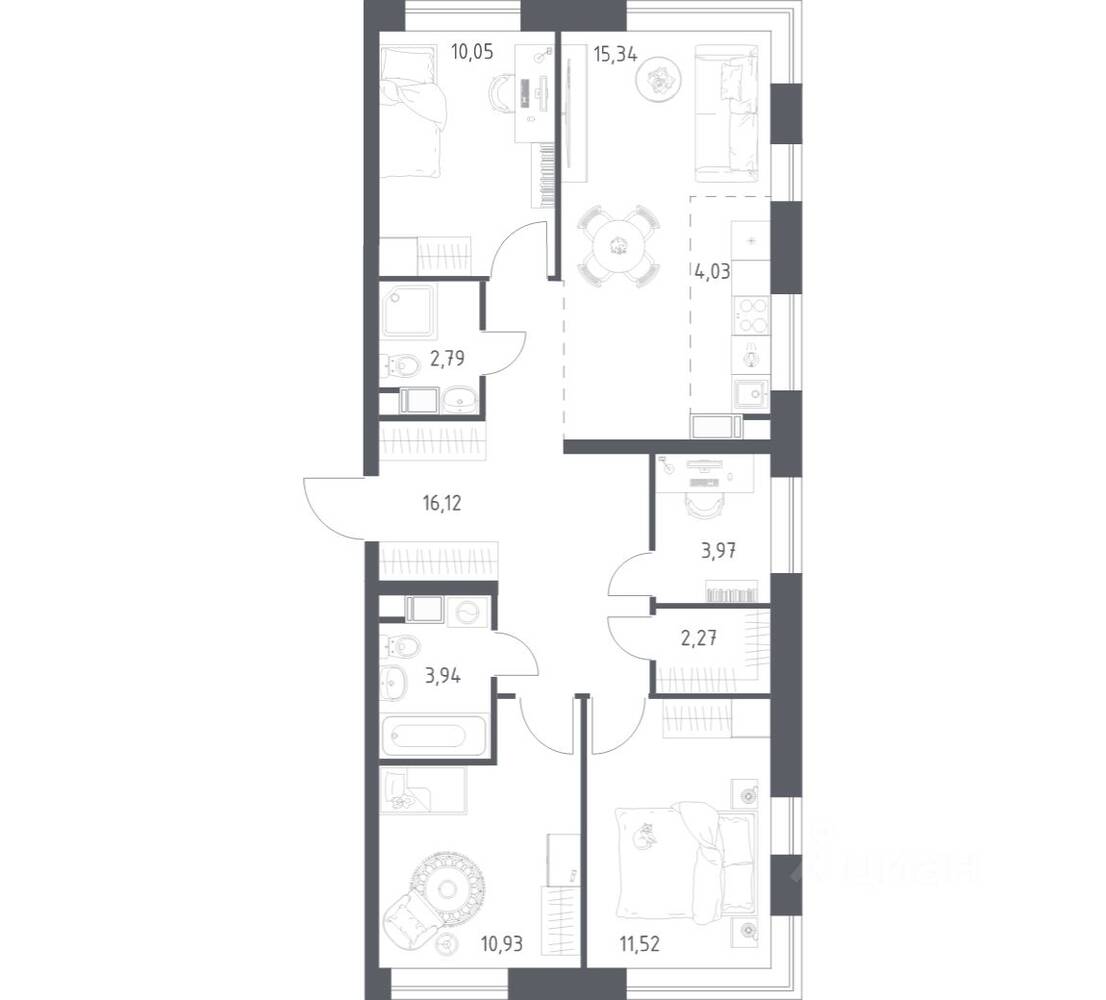 3-комн. квартира, 80,96 м², в ЖК Цветочные поляны Экопарк