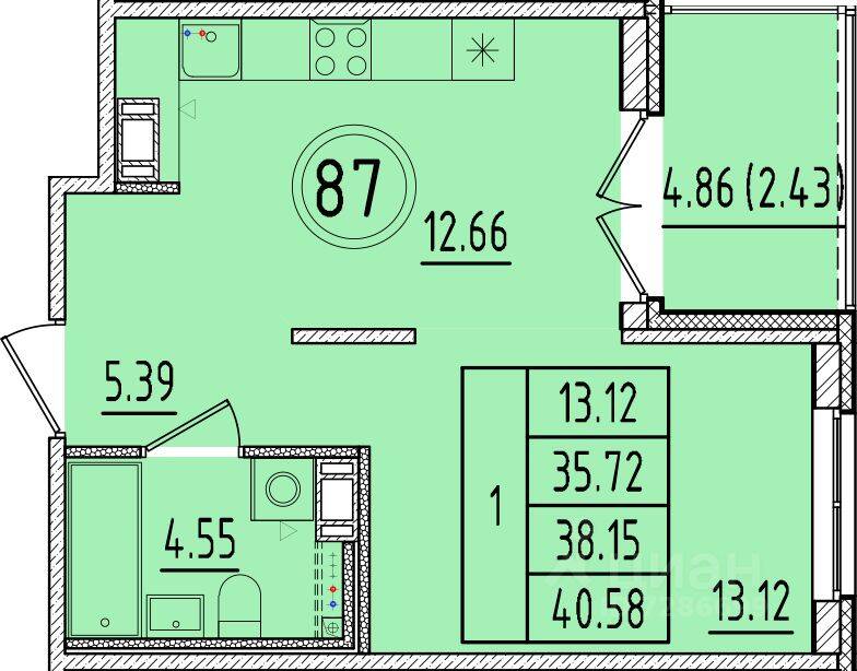 1-комн. квартира, 35,72 м², в Малоэтажный ЖК Образцовый квартал 17