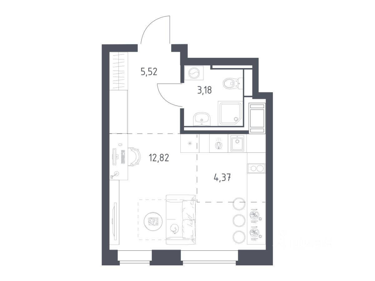 Планировка 1 комнатной квартиры, 25.89 м², в «Большое Путилково»
