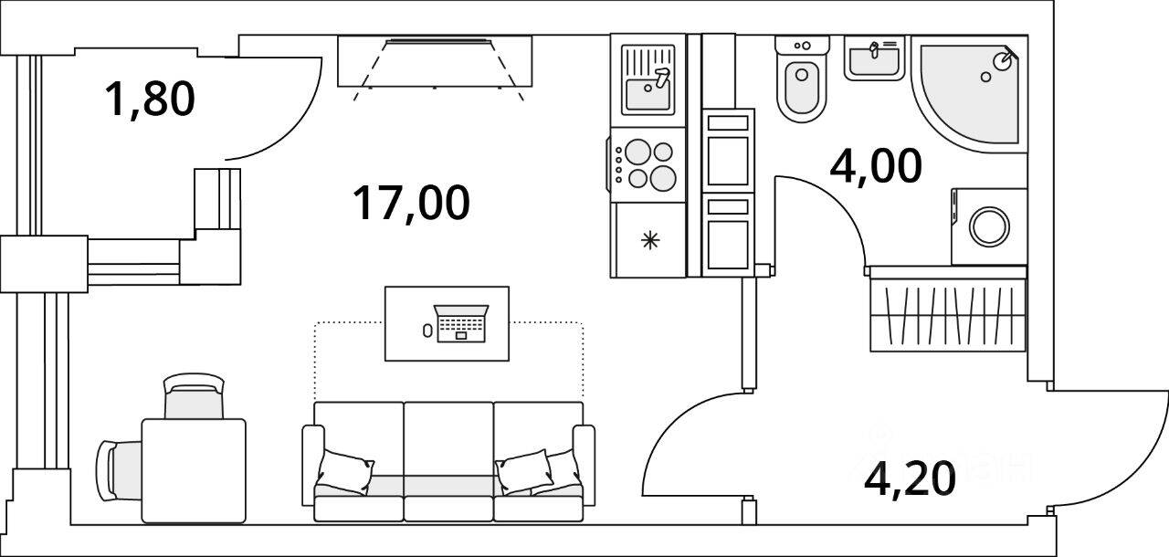 Квартира-студия, 26,3 м², в ЖК Тайм Сквер
