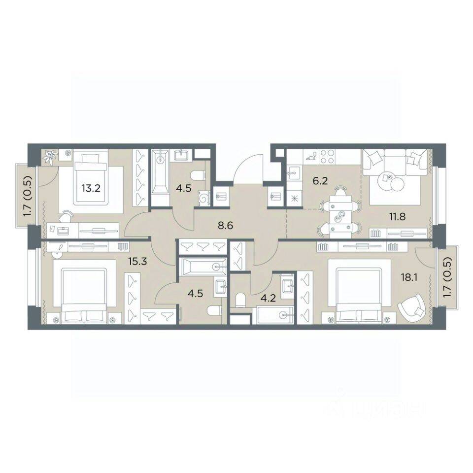 3-комн. квартира, 87,4 м², в ЖК «Станиславский»