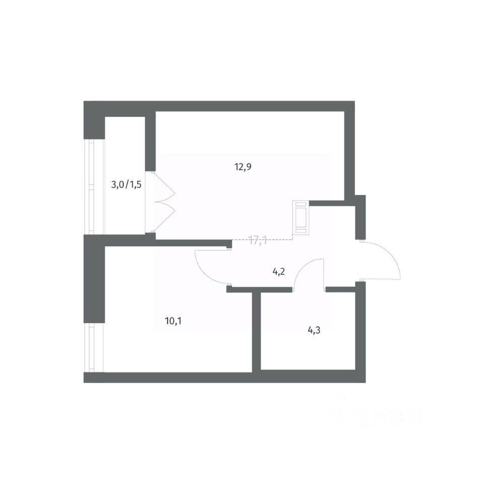 Планировка 1 комнатной квартиры, 32.99 м², в «NEWПИТЕР»