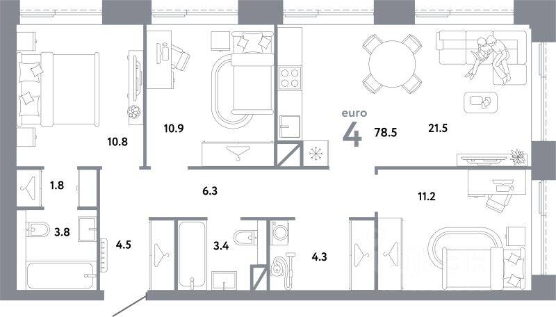 4-комн. квартира, 78,5 м², в ЖК Страна.Заречная
