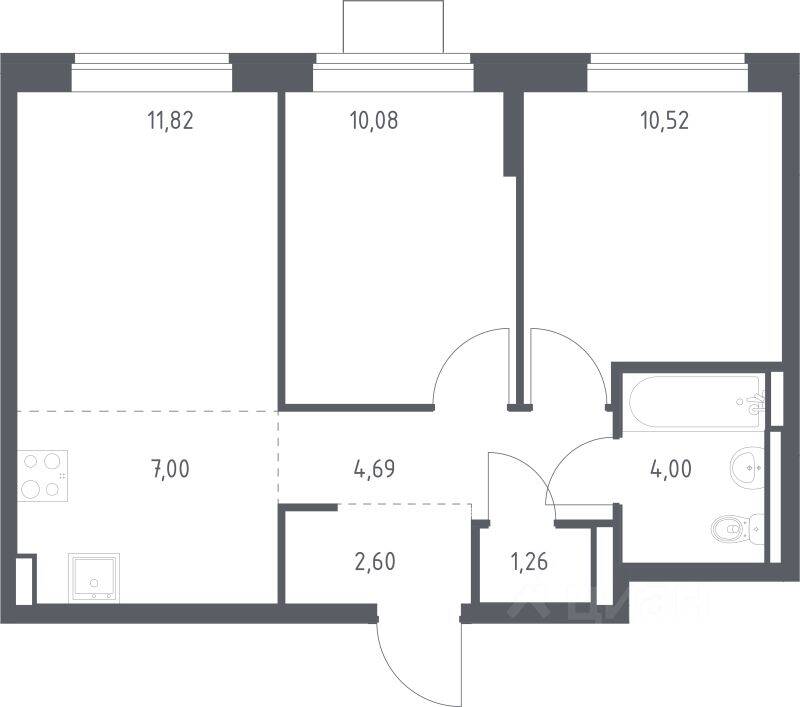 2-комн. квартира, 51,97 м², в ЖК Богдановский Лес