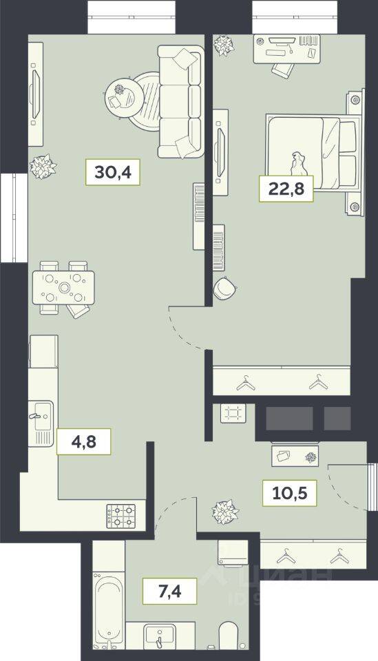 2-комн. квартира, 76 м², в ЖК «Лайм»