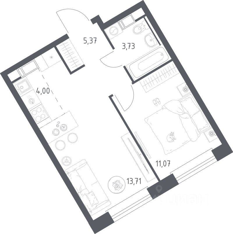 1-комн. квартира, 37,88 м², в ЖК ЭкоБунино