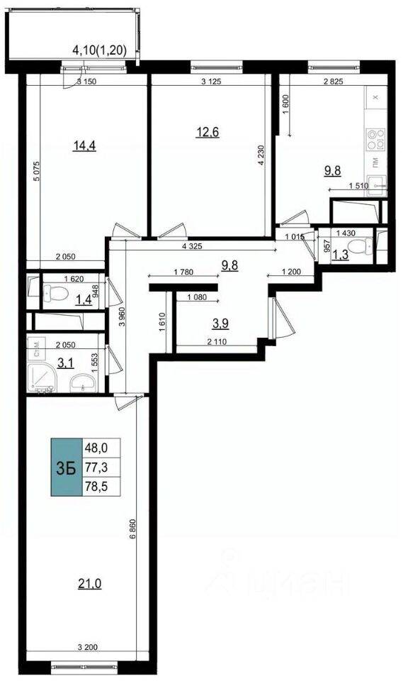 3-комн. квартира, 78,5 м², в ЖК «Одинцово сити»
