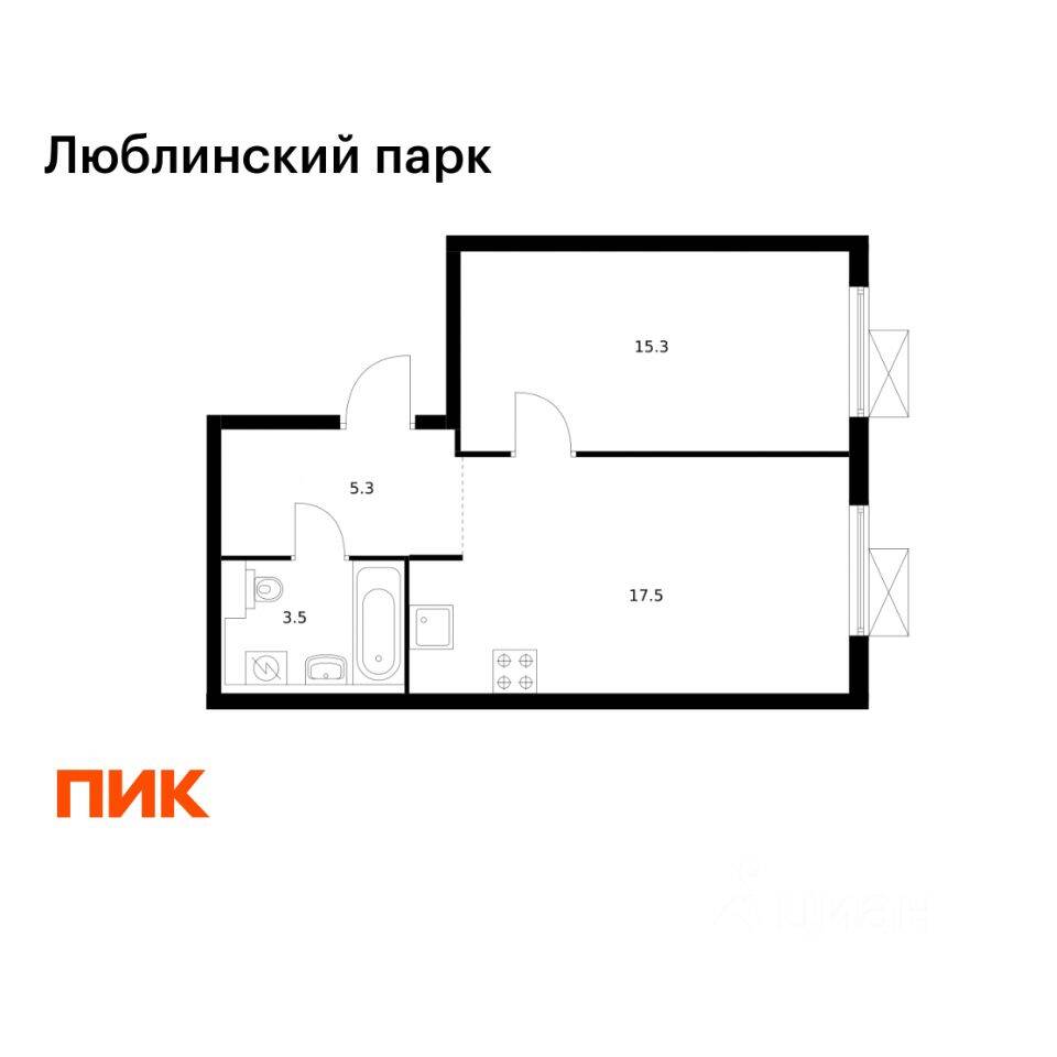 1-комн. квартира, 41,6 м², в ЖК «Люблинский парк»