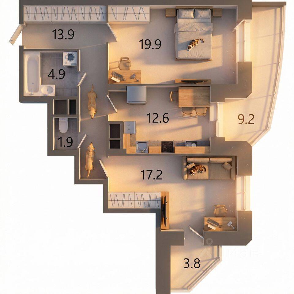 2-комн. квартира, 74,4 м², в ЖК «Советская 18»