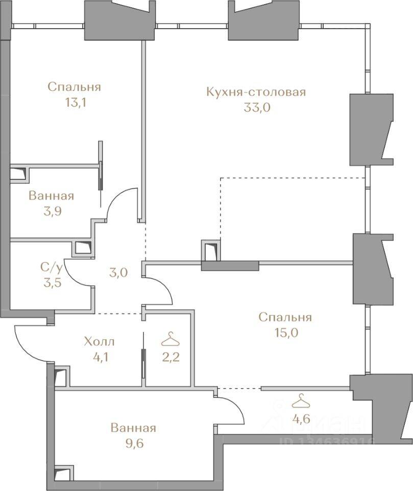 2-комн. квартира, 92 м², в ЖК Коллекция Лужники