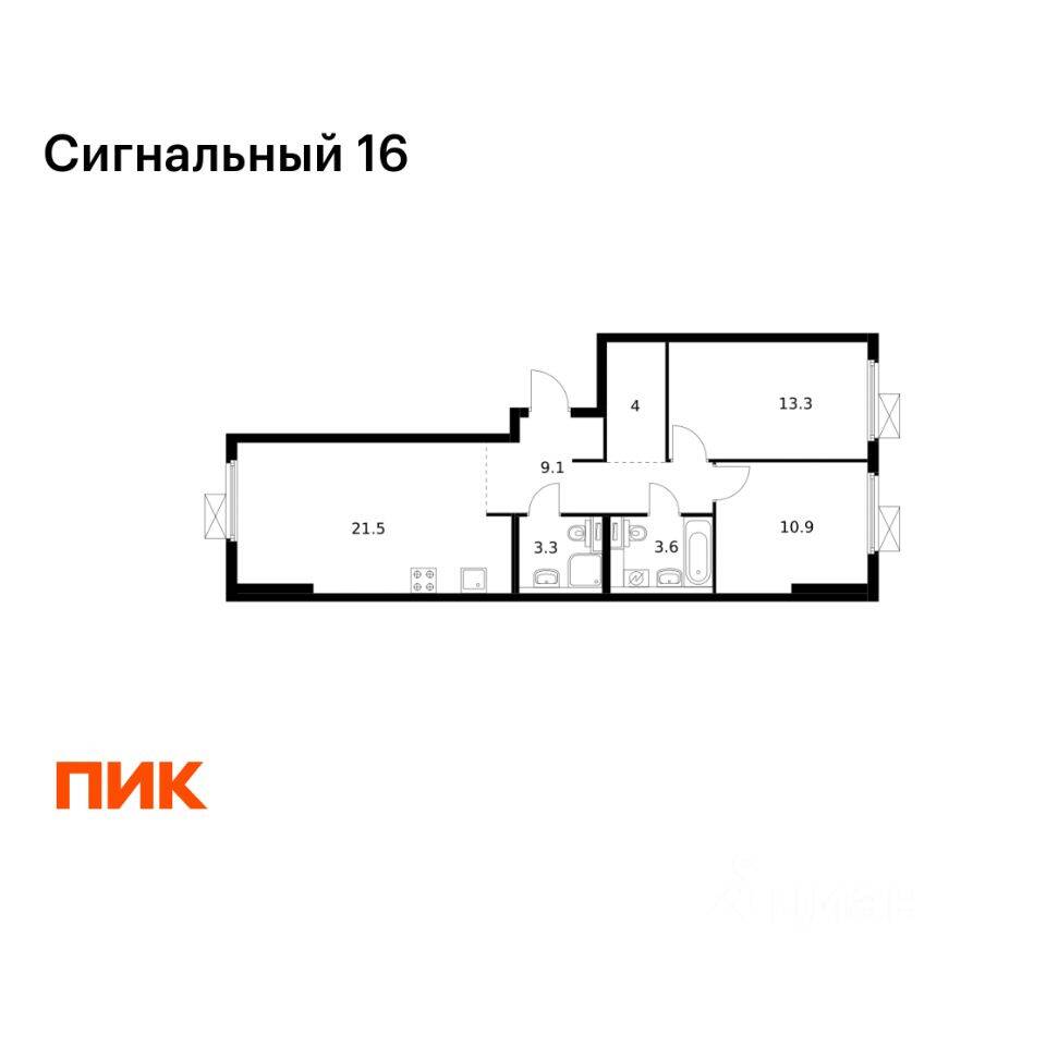 2-комн. квартира, 65,7 м², в ЖК Сигнальный 16