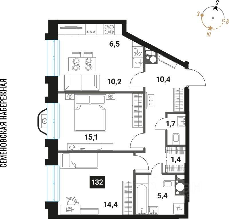 3-комн. квартира, 65,1 м², в ЖК Интеллигент