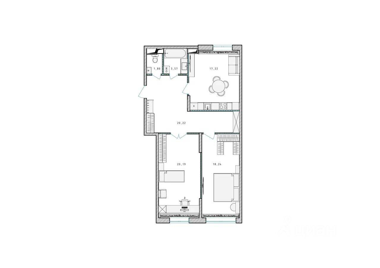 2-комн. квартира, 81,1 м², в ЖК Серебро