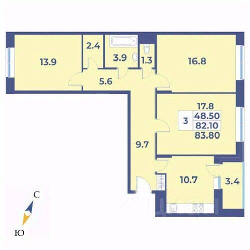 3-комн. квартира, 83,8 м², в ЖК «Эдельвейс» (ЦентрСтрой)