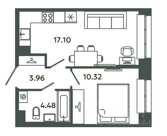 1-комн. квартира, 35,86 м², в ЖК Загляденье