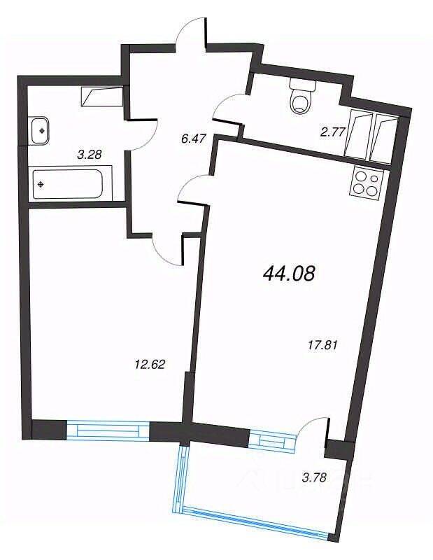 2-комн. квартира, 44,08 м², в ЖК Левитан
