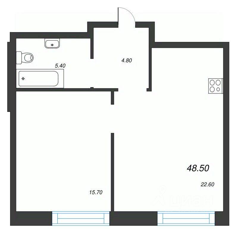 2-комн. квартира, 48,5 м², в ЖК ЛДМ
