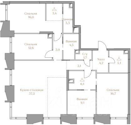 3-комн. квартира, 126,3 м², в ЖК Коллекция Лужники