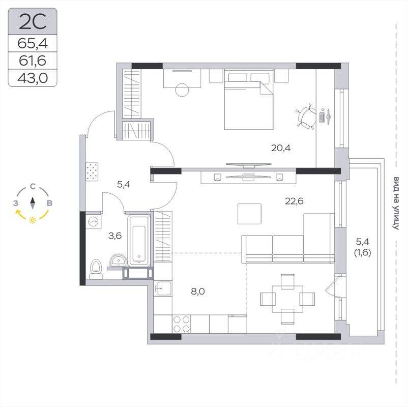 2-комн. квартира, 61,5 м², в ЖК «Пироговская Ривьера»