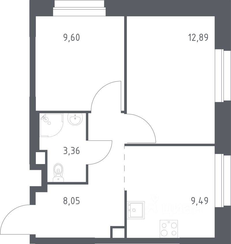 2-комн. квартира, 43,39 м², в ЖК ЭкоБунино
