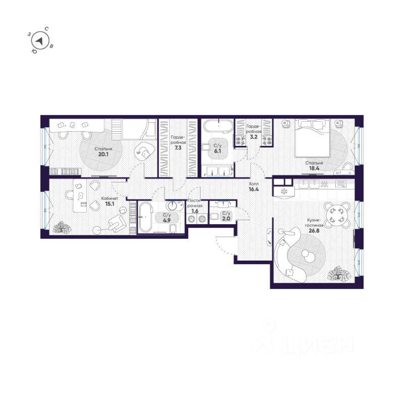 4-комн. квартира, 121,9 м², в ЖК ЛДМ