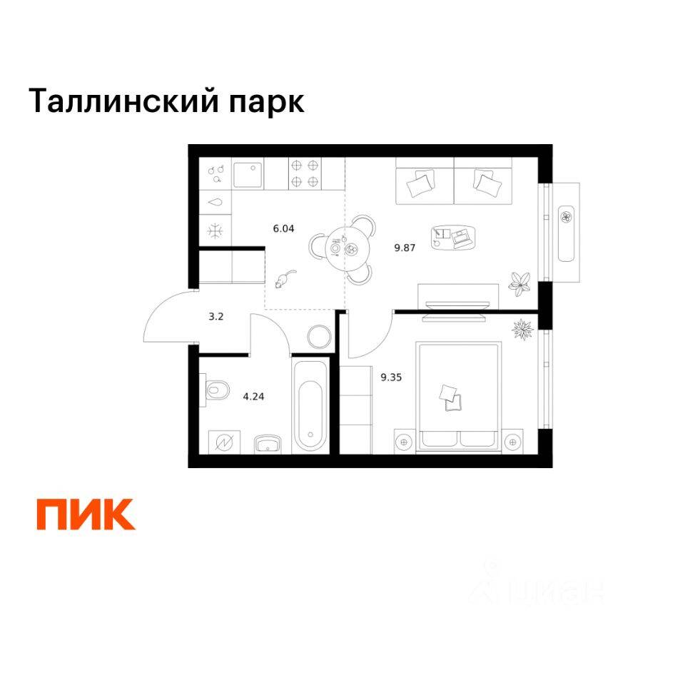 1-комн. квартира, 32,7 м², в ЖК Таллинский парк