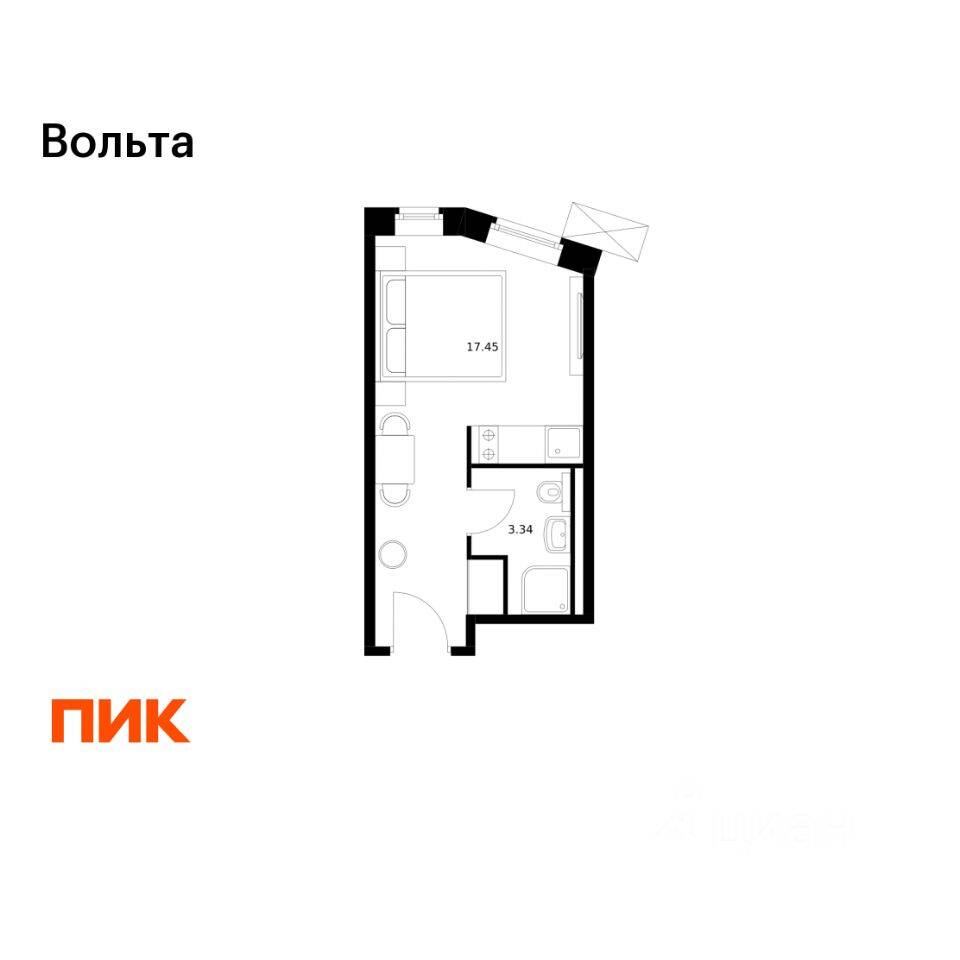 Квартира-студия, 20,79 м², в Апарт-комплекс Вольта
