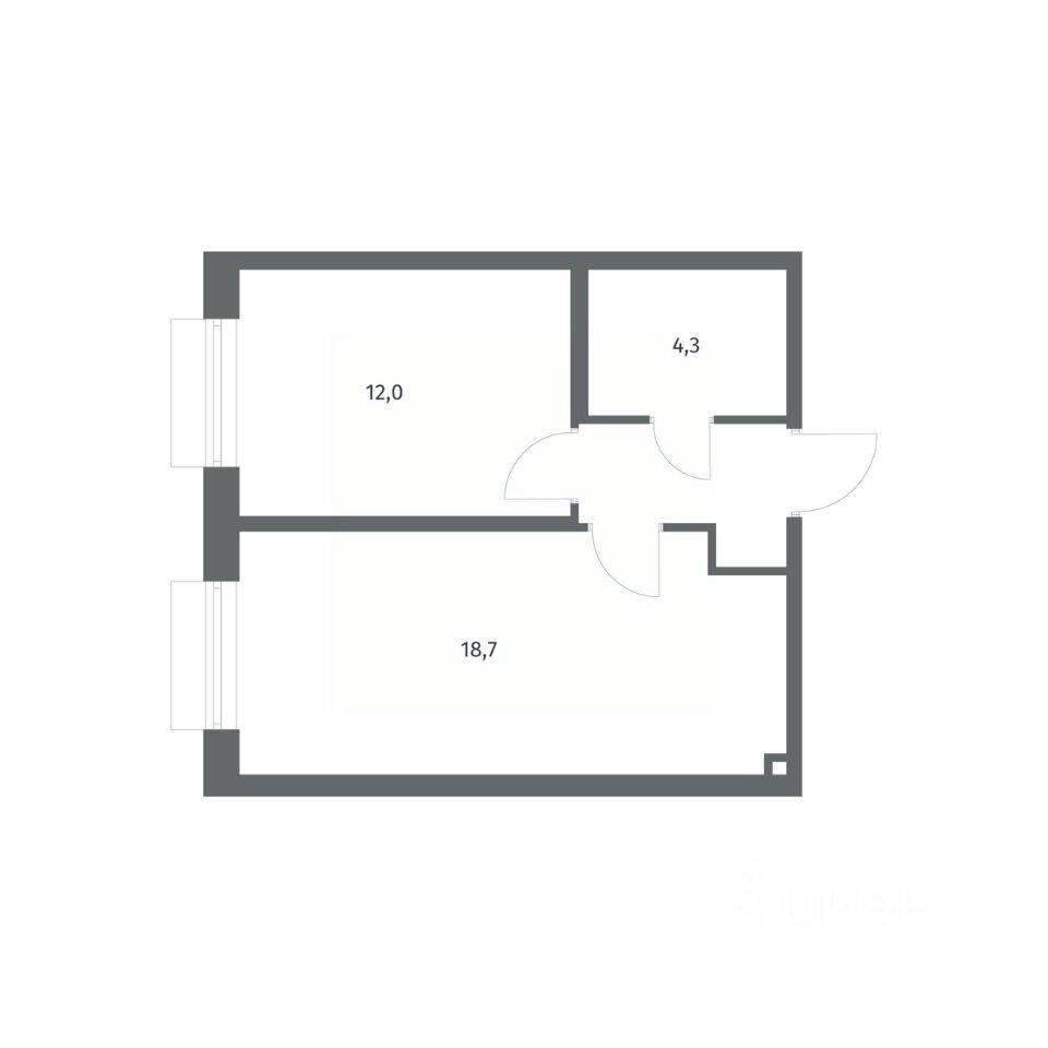 Планировка 1 комнатной квартиры, 38.6 м², в «Парусная 1»