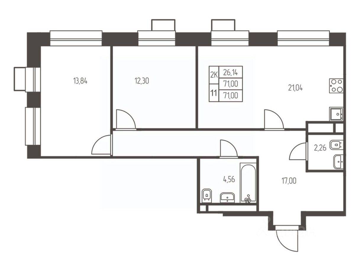 2-комн. квартира, 71 м², в ЖК Новая Ивантеевка
