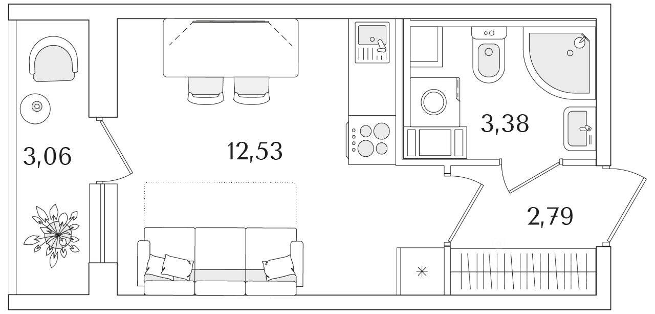 Квартира-студия, 20,23 м², в ЖК Кинопарк