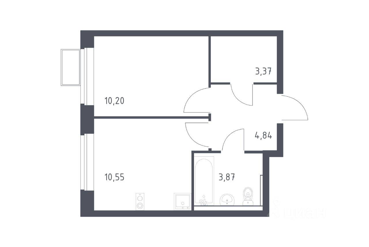 Планировка 1 комнатной квартиры, 32.83 м², в «Егорово Парк»