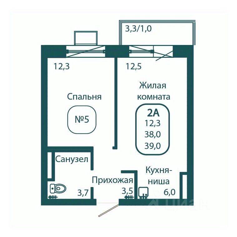 1-комн. квартира, 39 м², в ЖК Андреевка LIFE