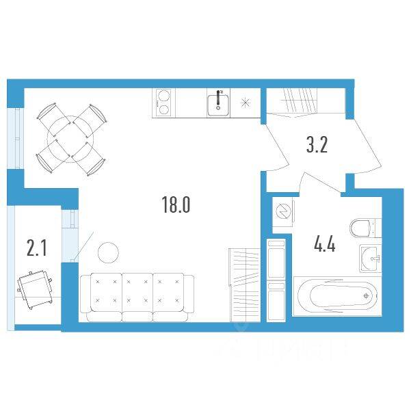 Планировка 1 комнатной квартиры, 26.7 м², в «Aerocity 4»