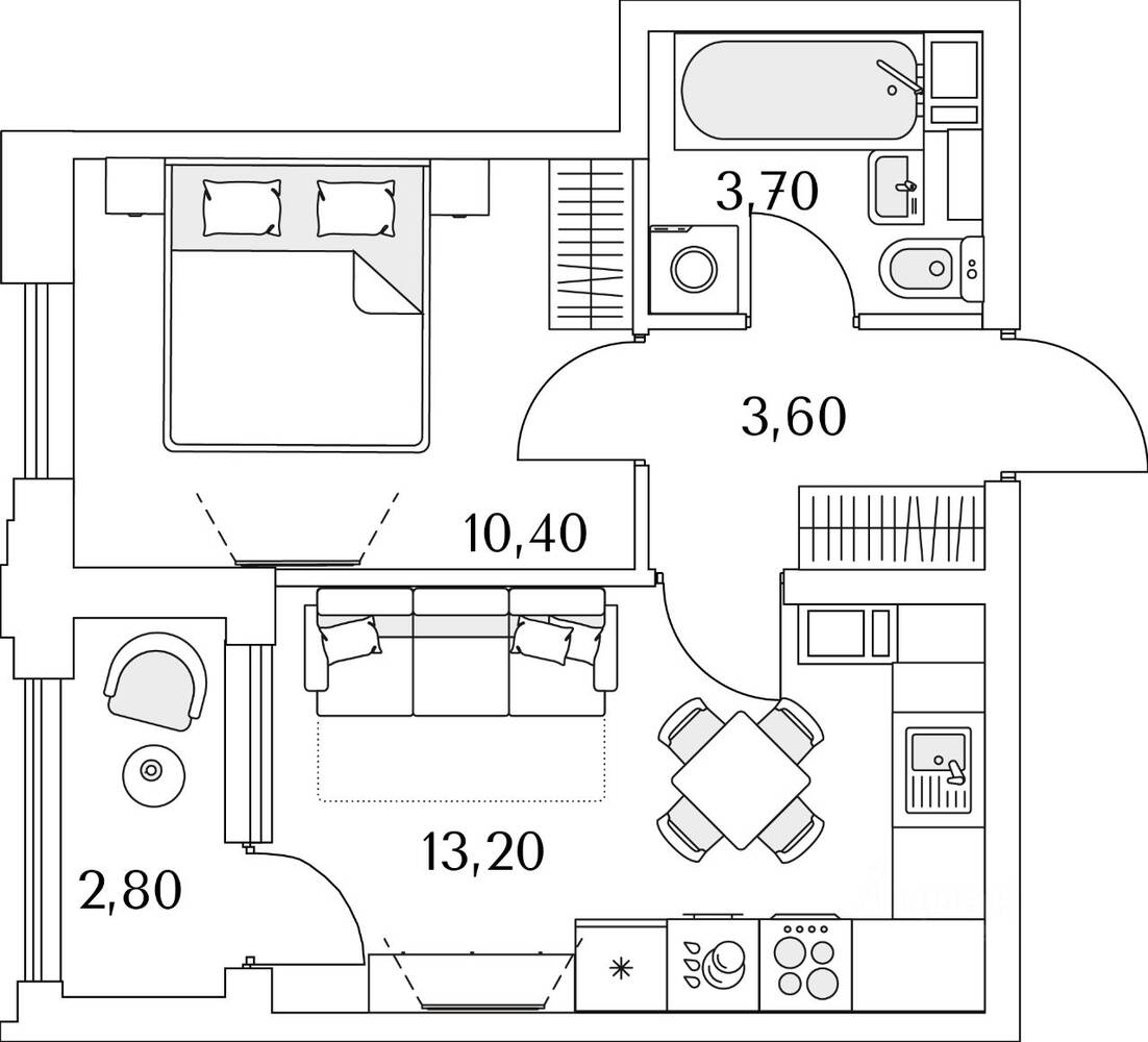 1-комн. квартира, 32,5 м², в ЖК Тайм Сквер