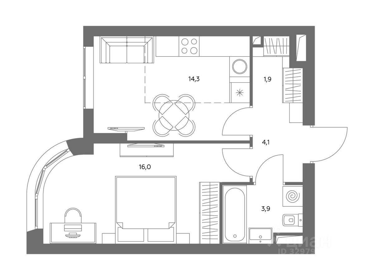 2-комн. квартира, 40,5 м², в ЖК Адмирал