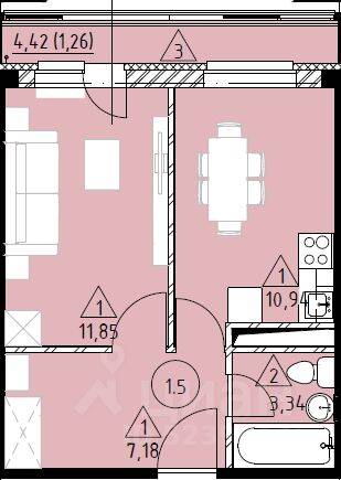 1-комн. квартира, 34,64 м², в ЖК Марусино-6