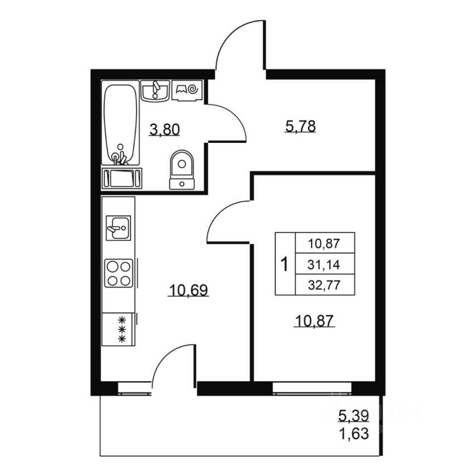 1-комн. квартира, 32,77 м², в ЖК Перспектива